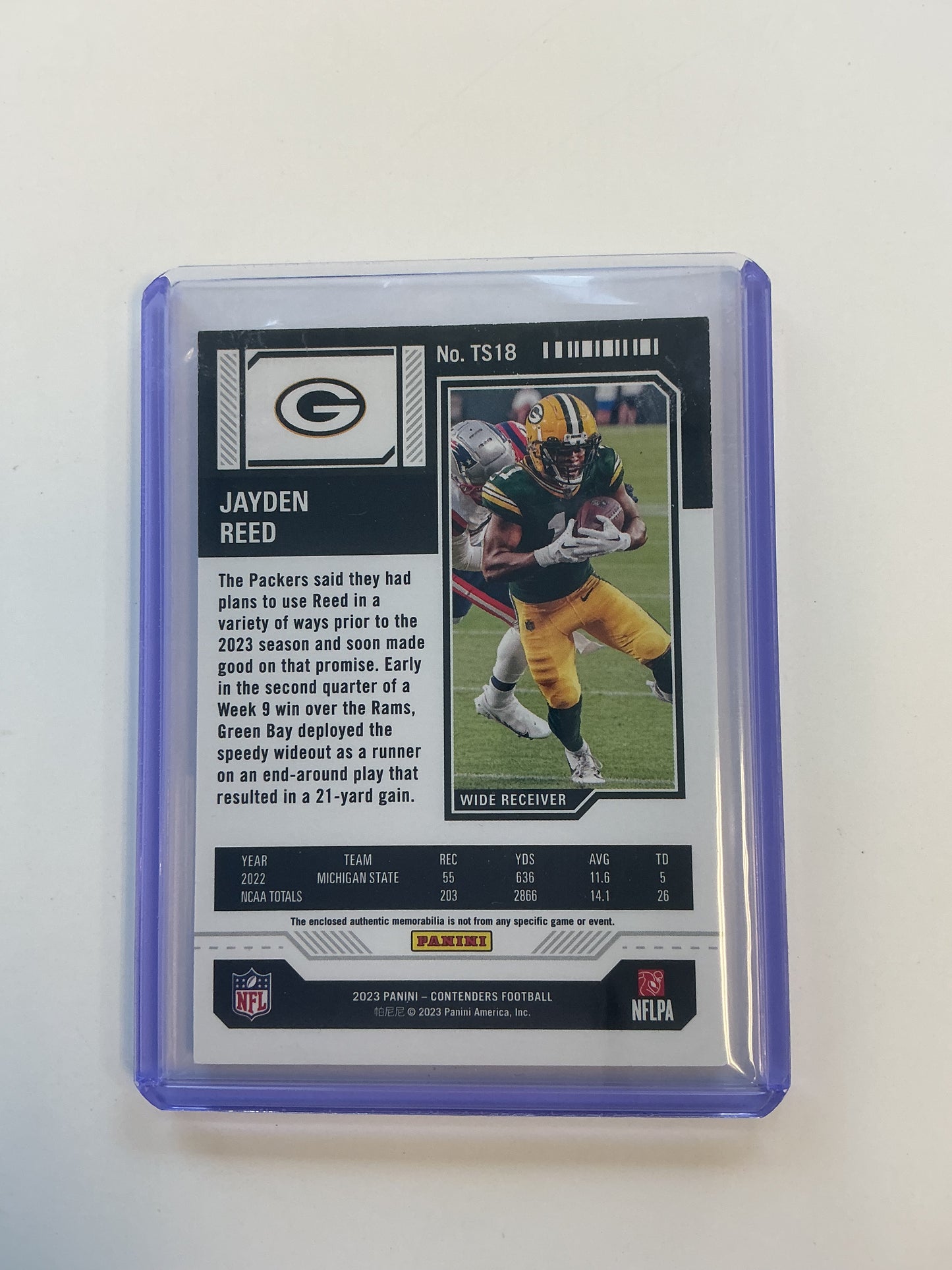 Jayden Reed Rookie Ticket Jersey card