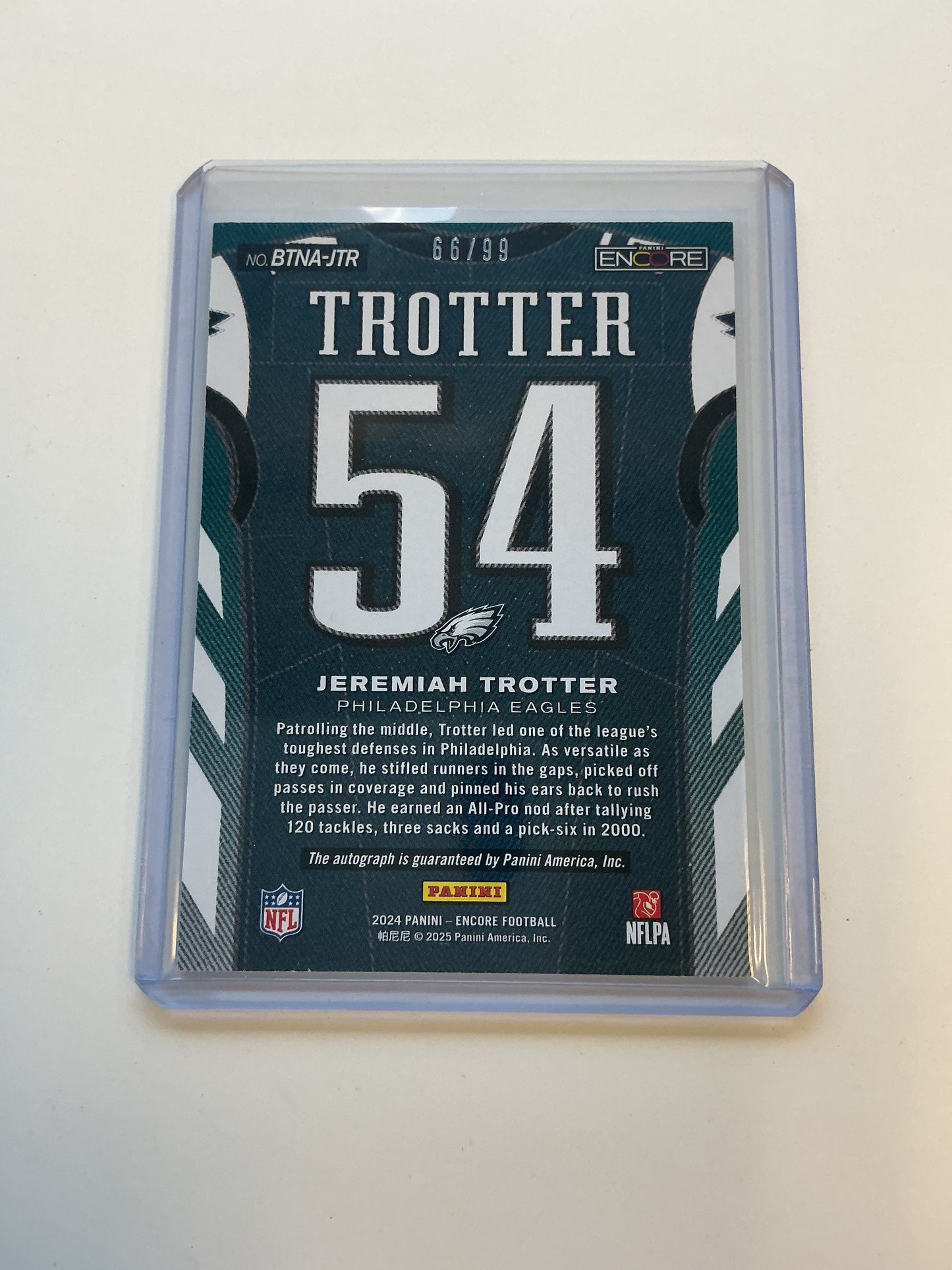 Jeremiah Trotter Pinnacle Autograph 66/99