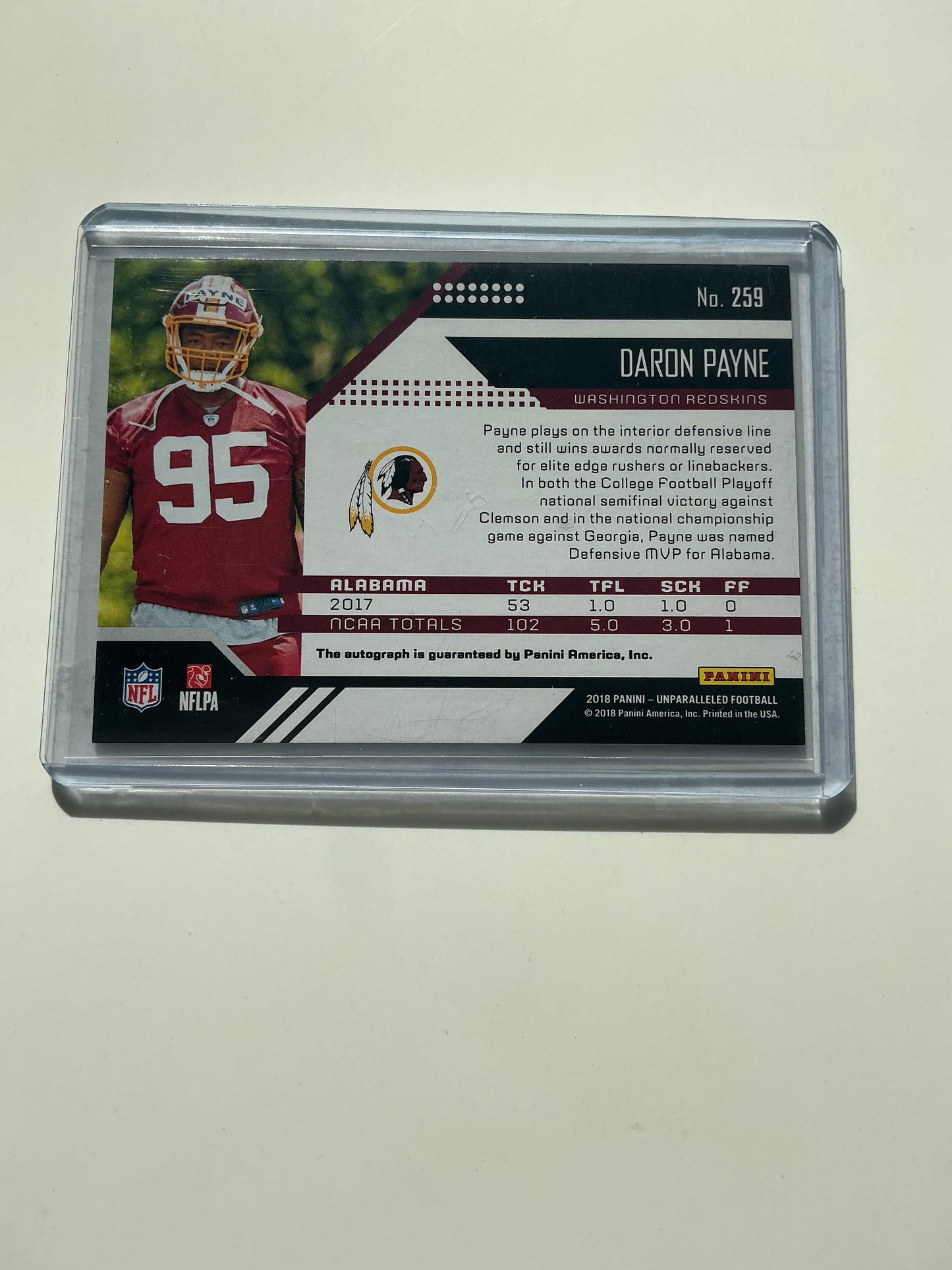 Daron Payne Autographed Rookie card