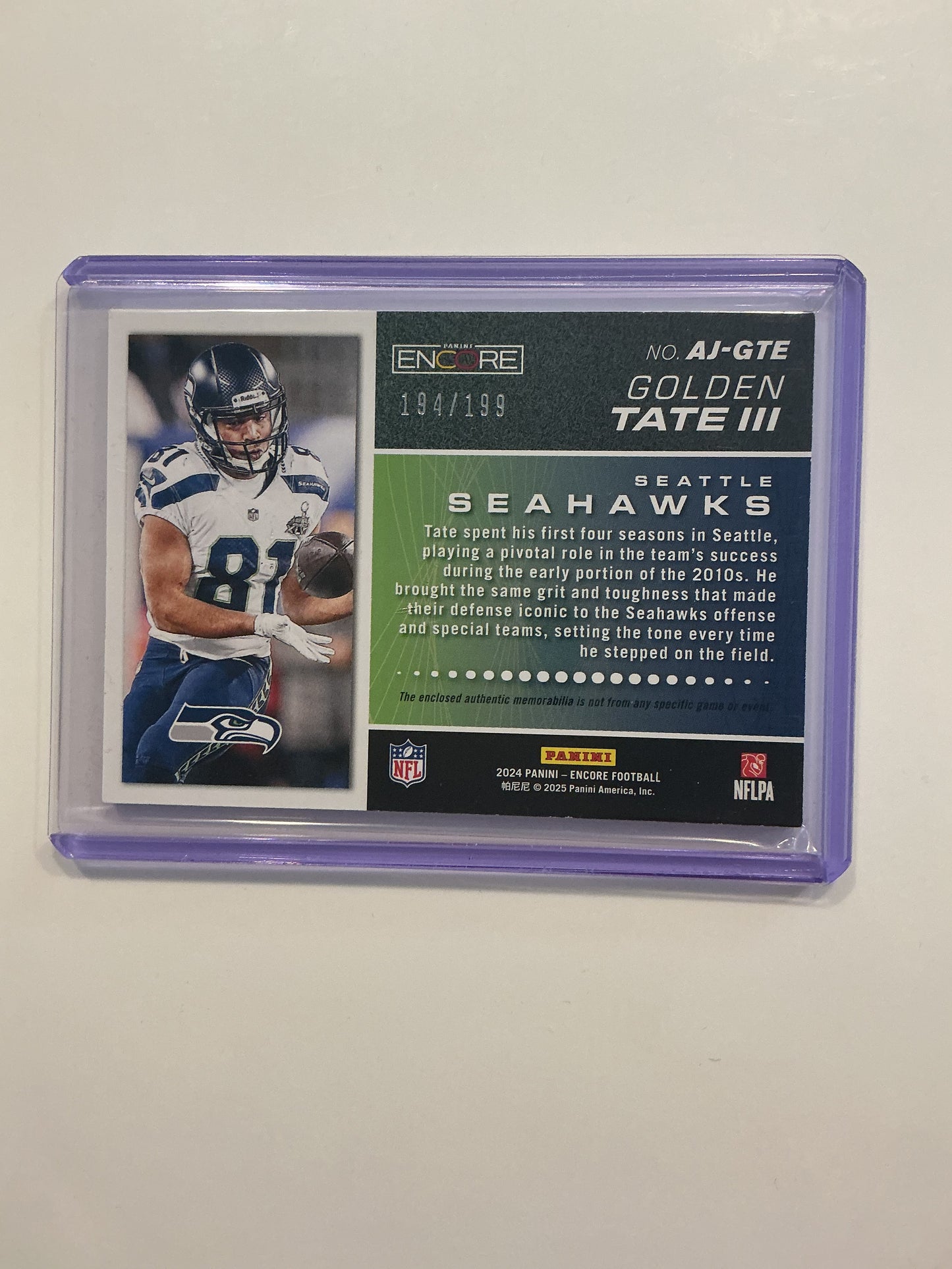 Golden Tate III jersey card 194/199