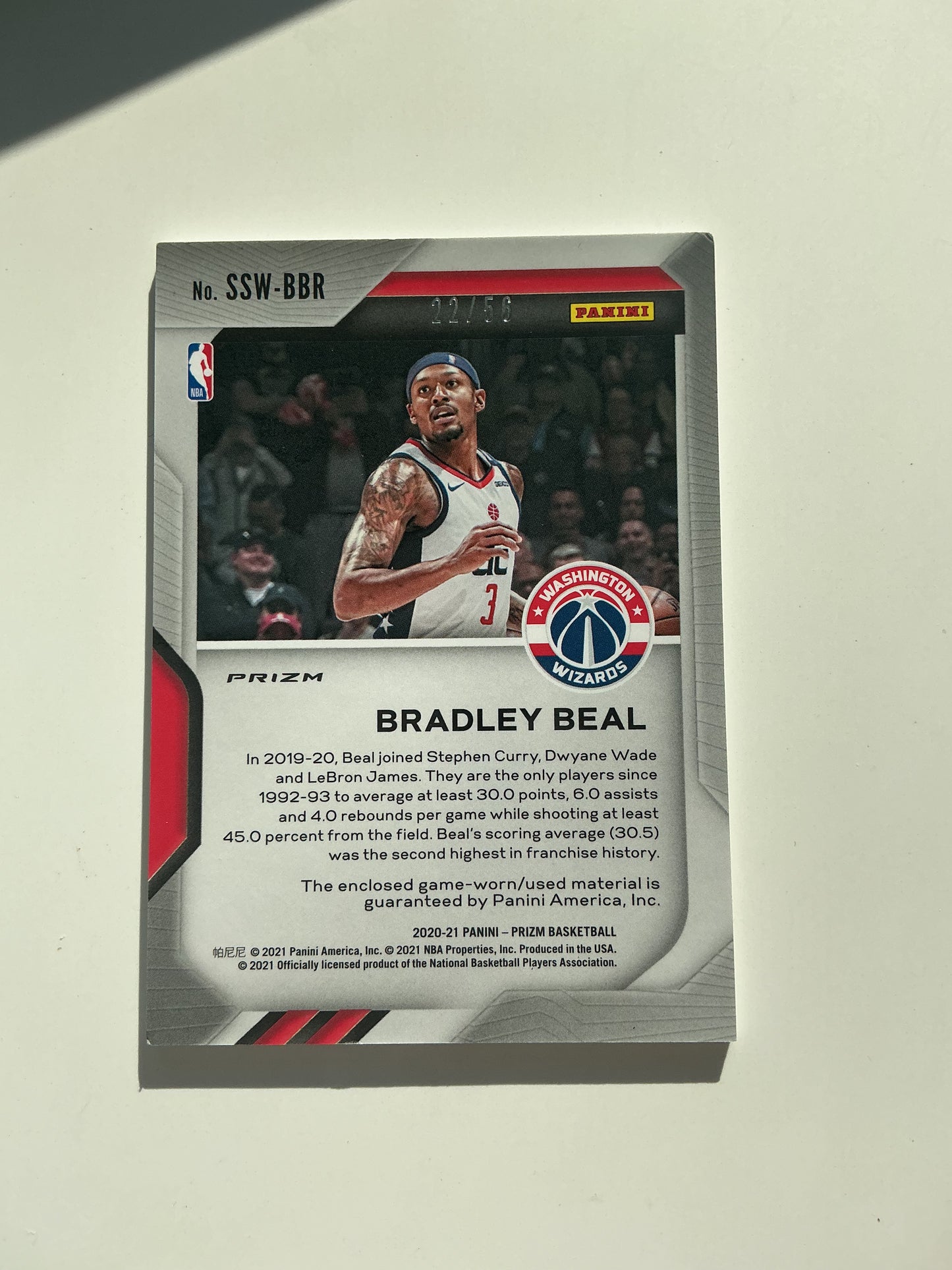 Bradley Beal Game-Worn jersey card 22/56