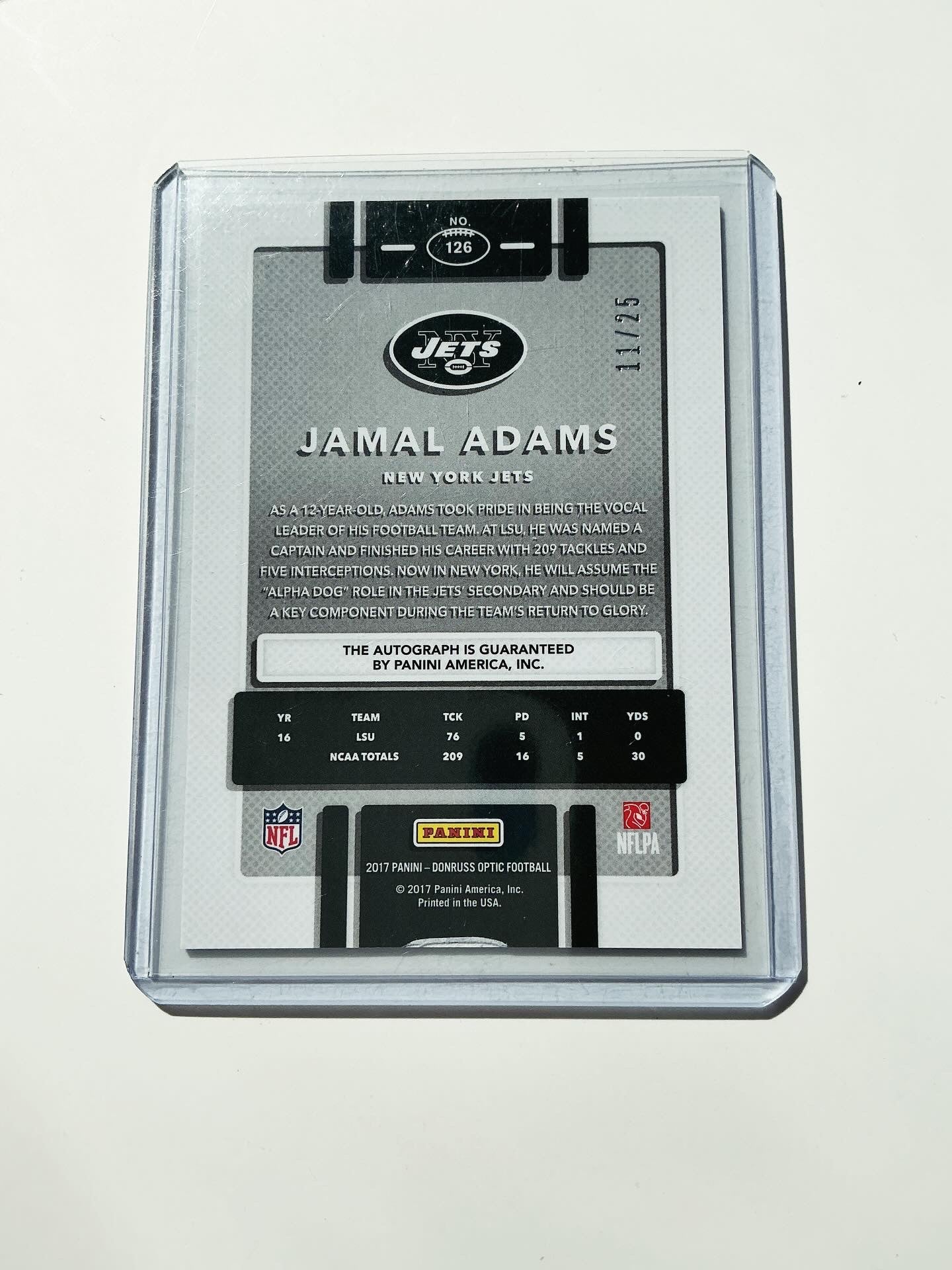 Jamal Adams Autographed Rookie card 11/25