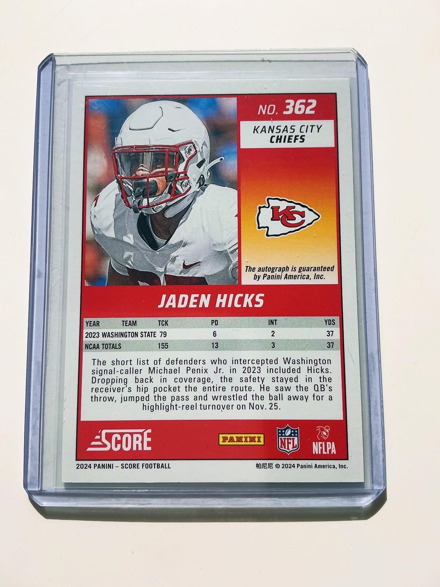Jaden Hicks Autographed Rookie card
