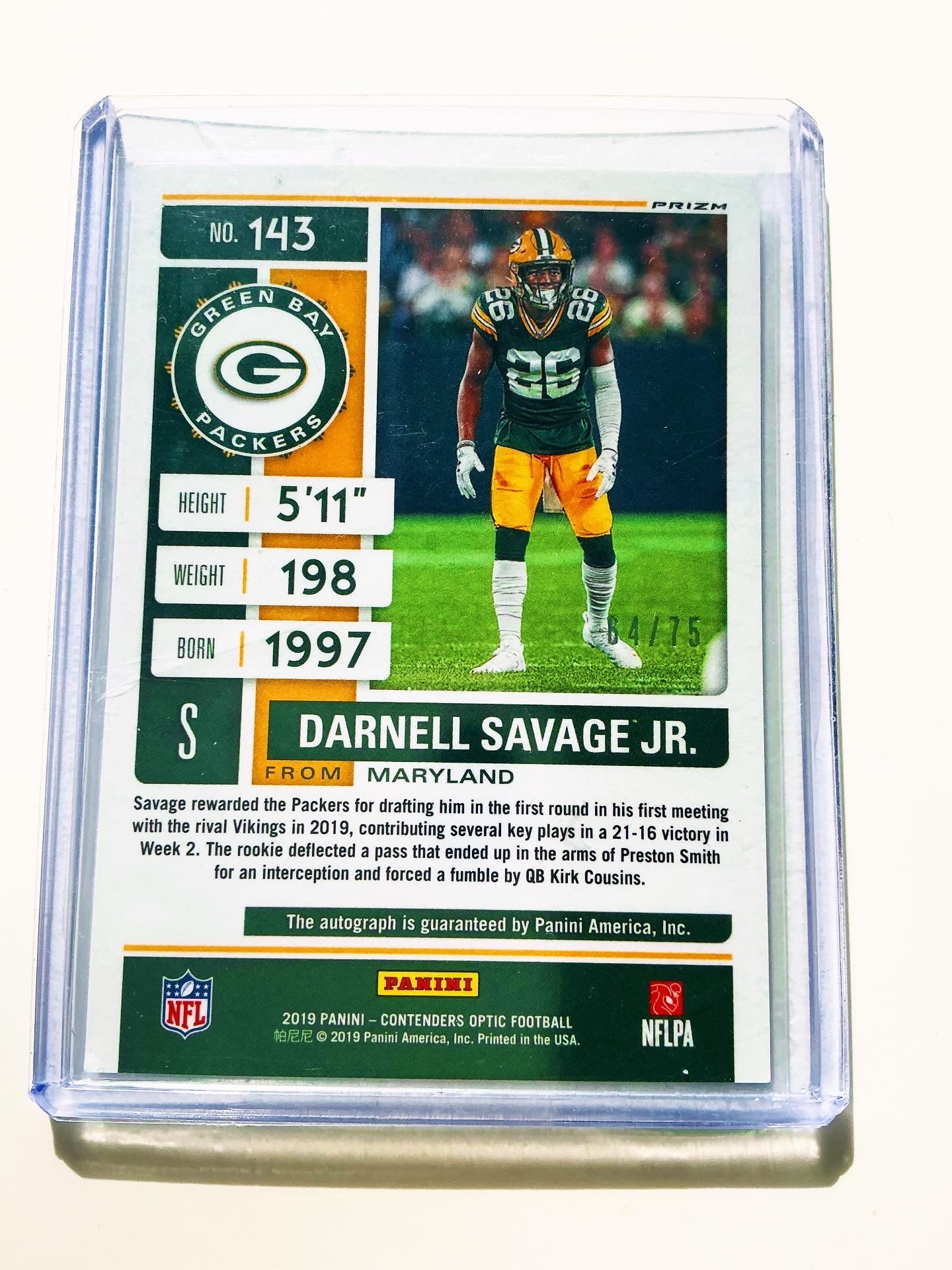 Darnell Savage Jr. Autographed RC 64/75