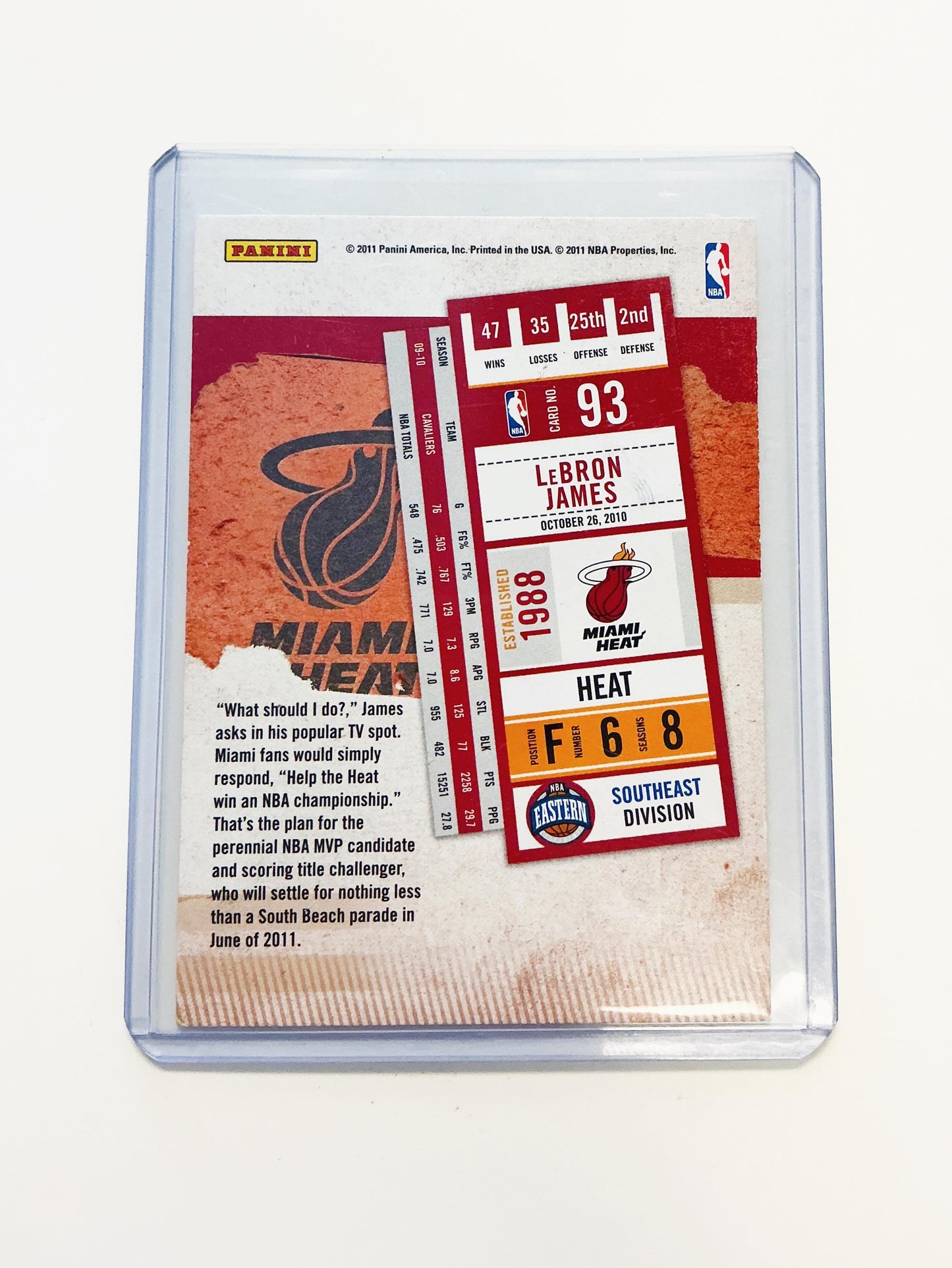 LeBron James season ticket 2010-2011
