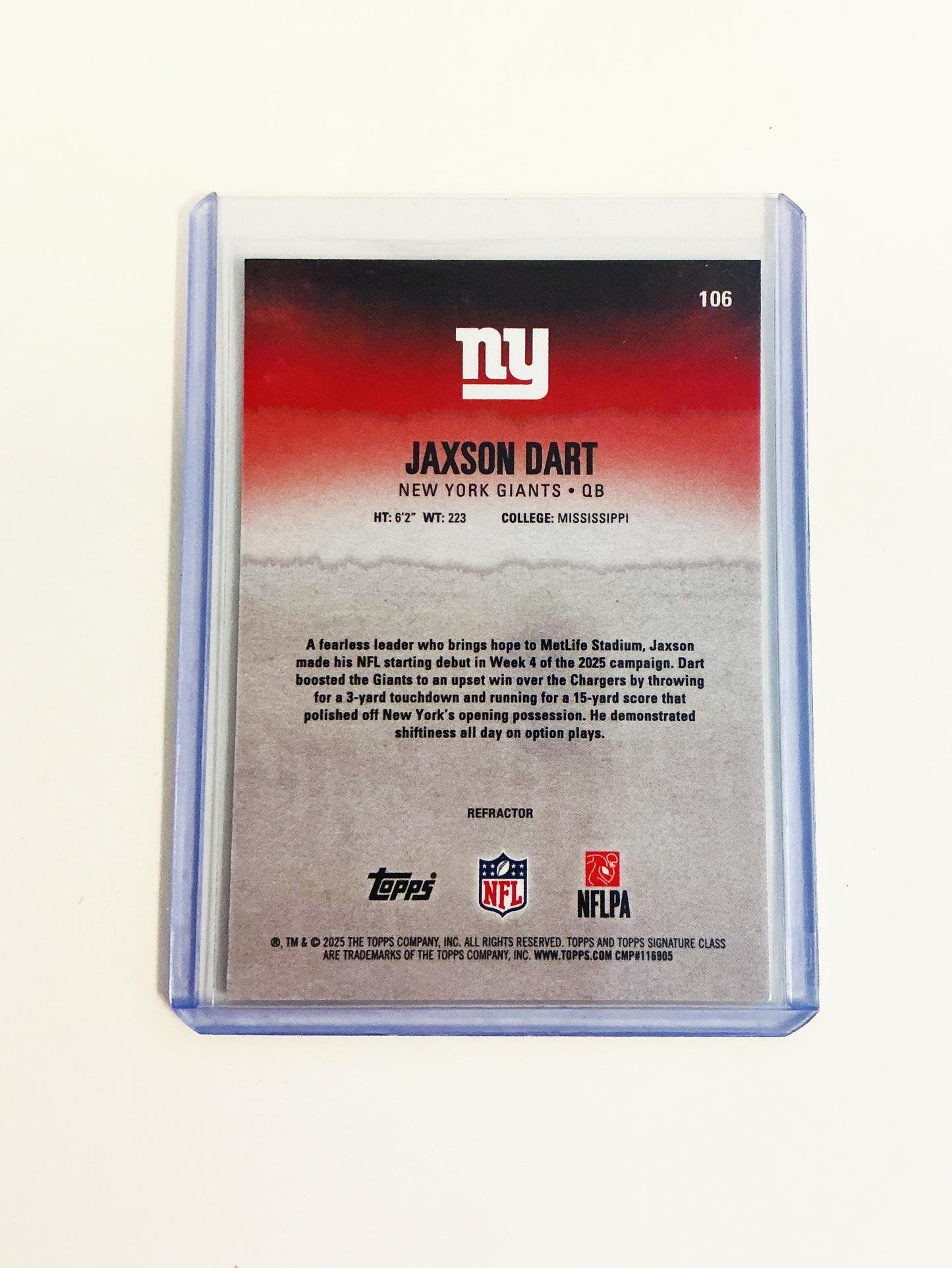 Jaxon Dart Topps Signature Series Rookie card