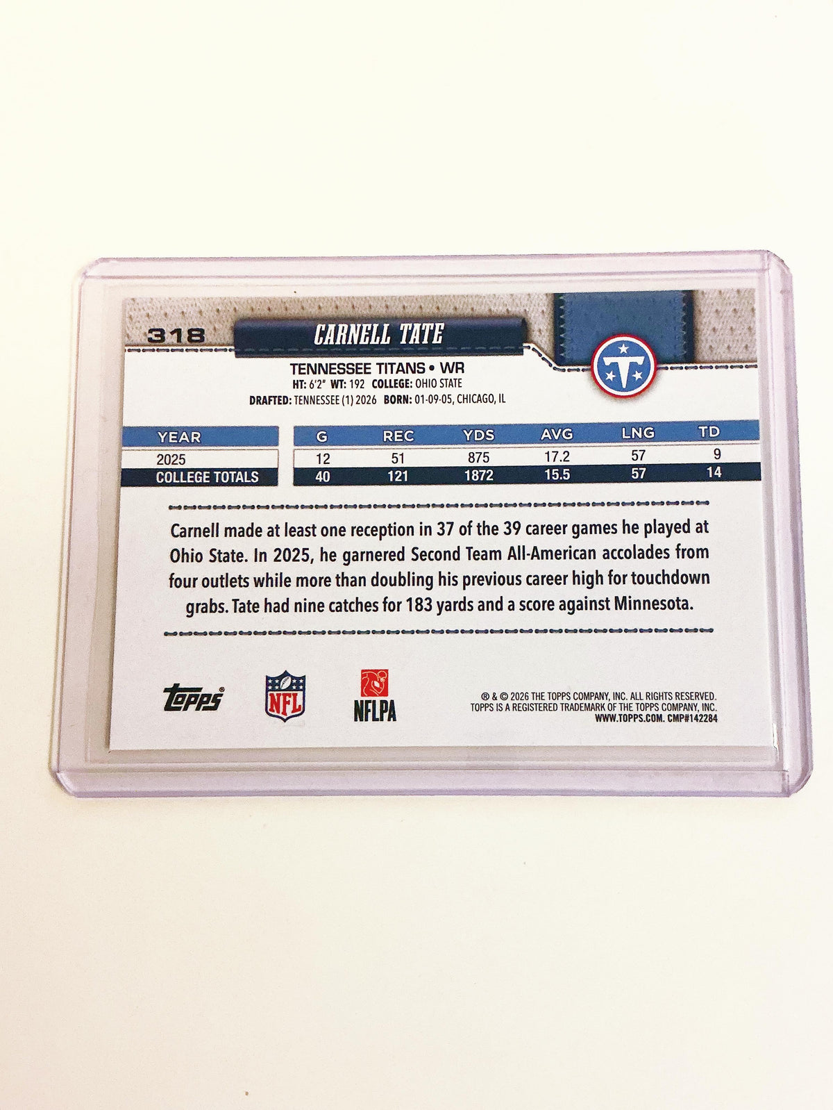 Carnell Tate Topps Flagship Rookie Card