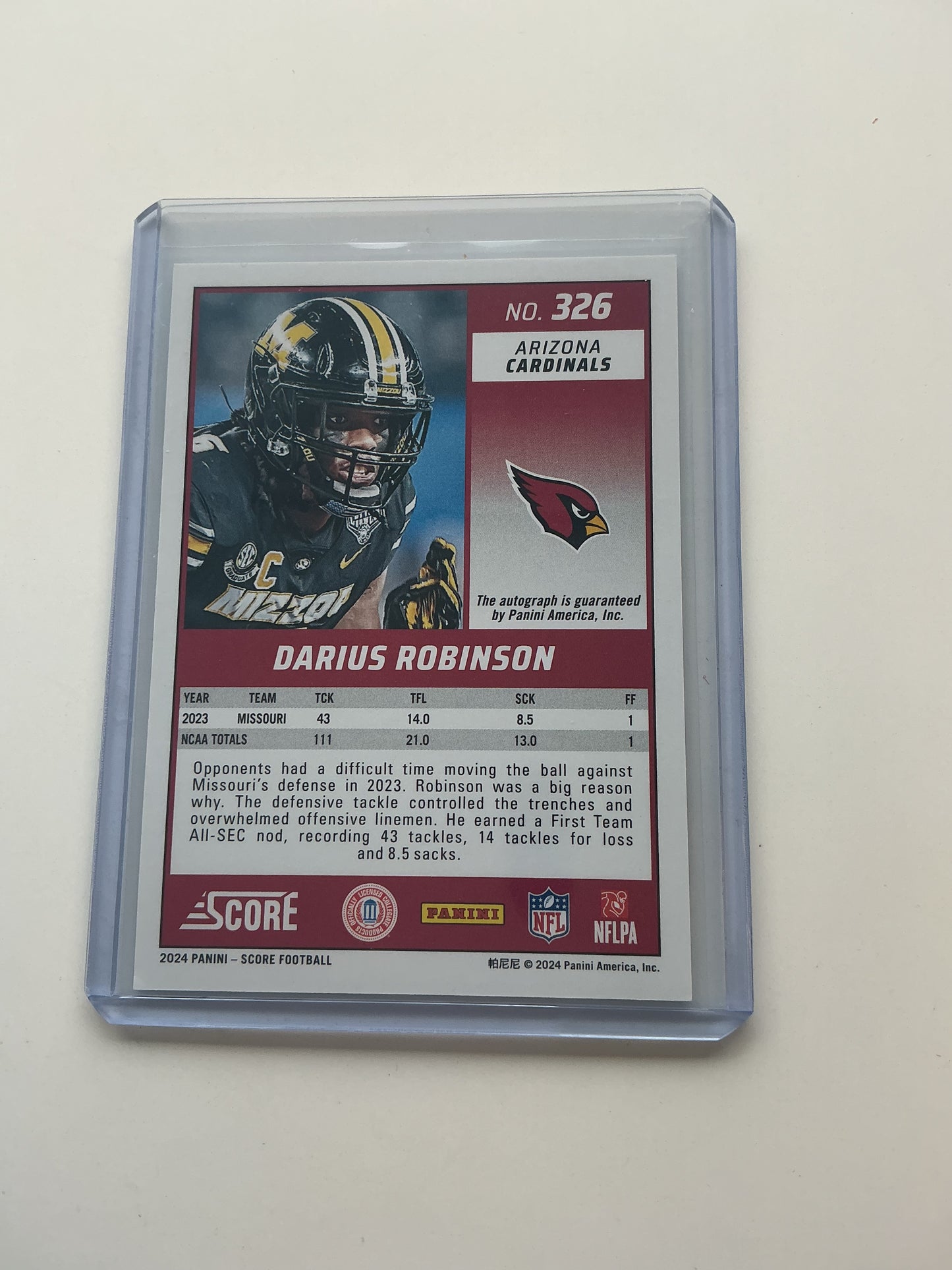 Darius Robinson Autographed score RC