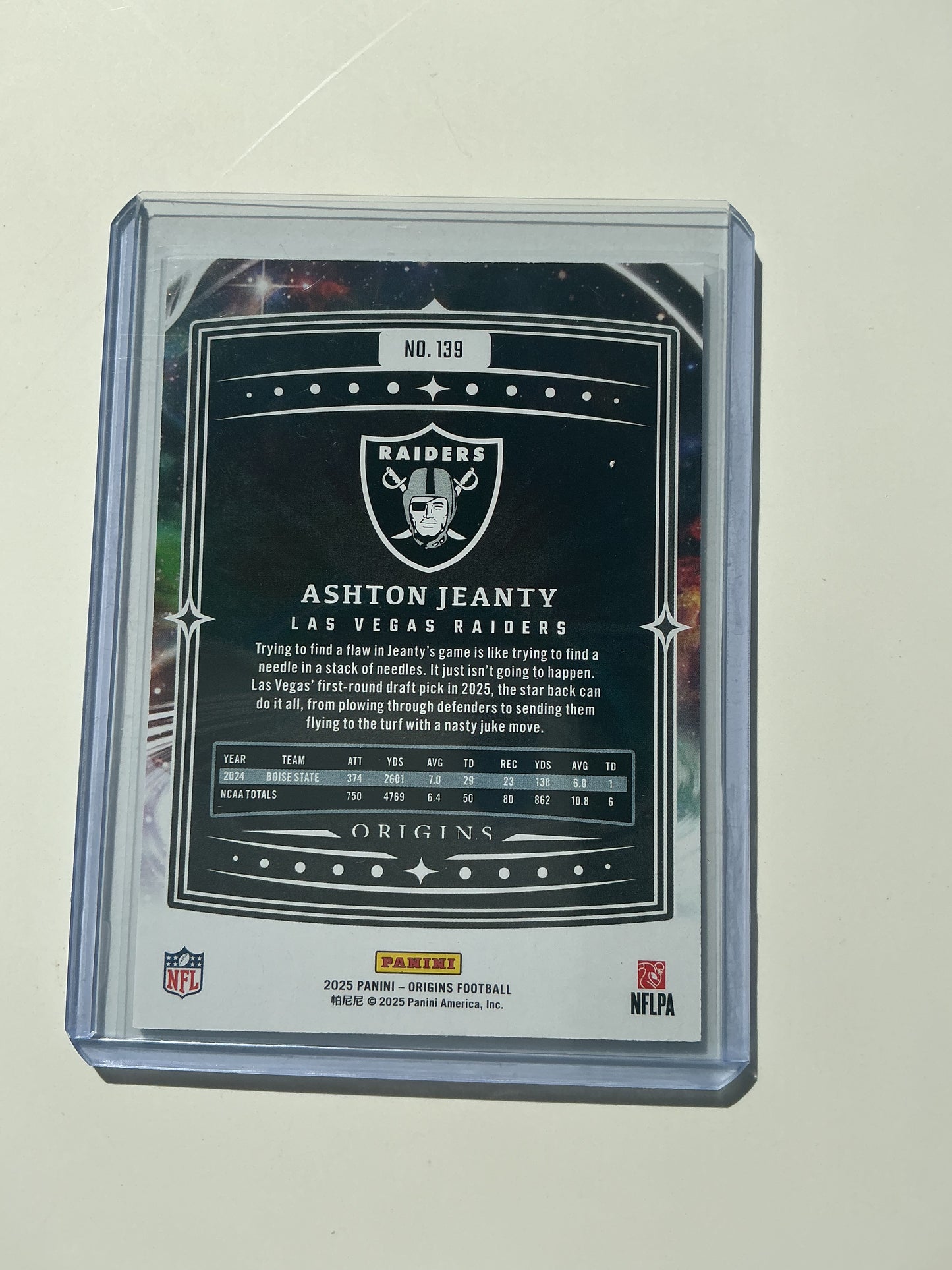 Ashton Jeanty Origins Rookie card