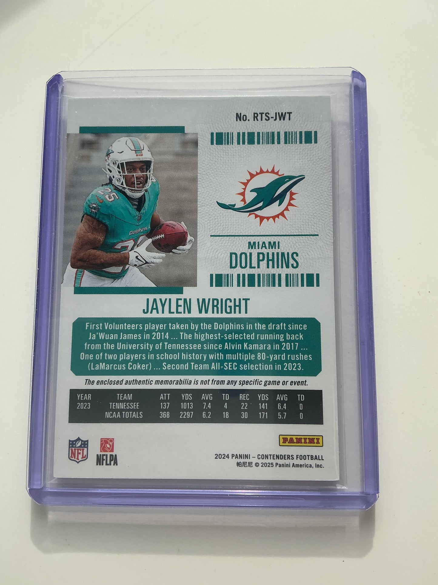 Jaylen Wright Rookie Jersey card