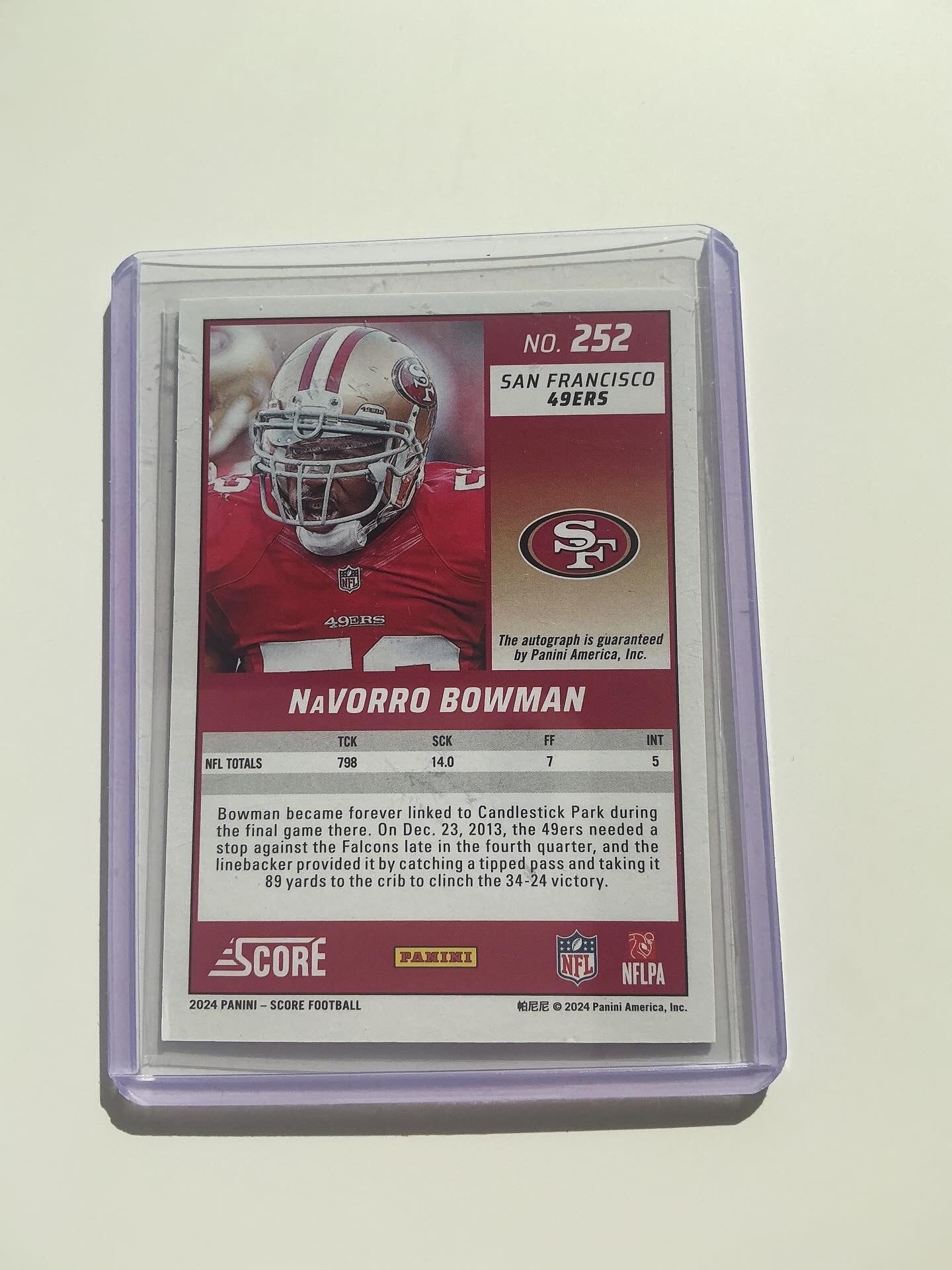 Navarro Bowman 23/50 Autograph card