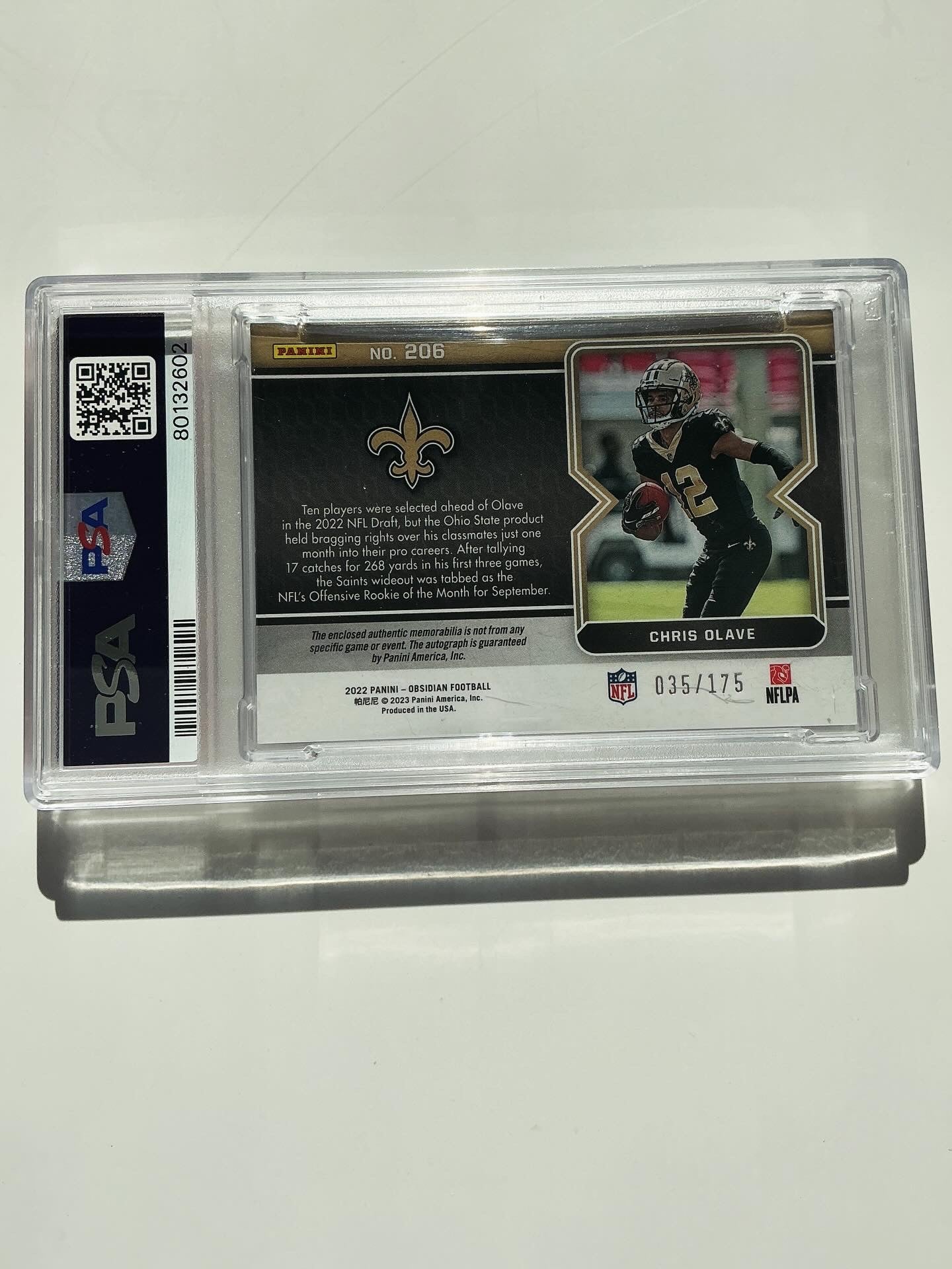 Chris Olave PSA NM-MT 8, Auto 10 Jersey Card