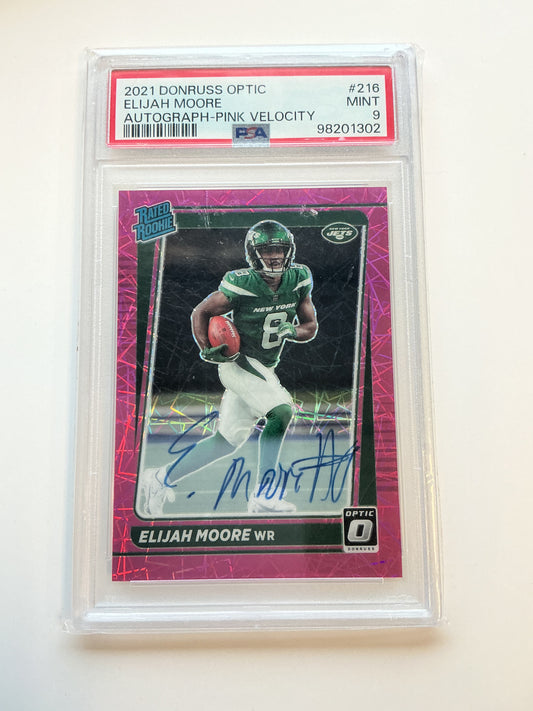 Elijah Moore PSA mint 9 optic pink velocity rookie