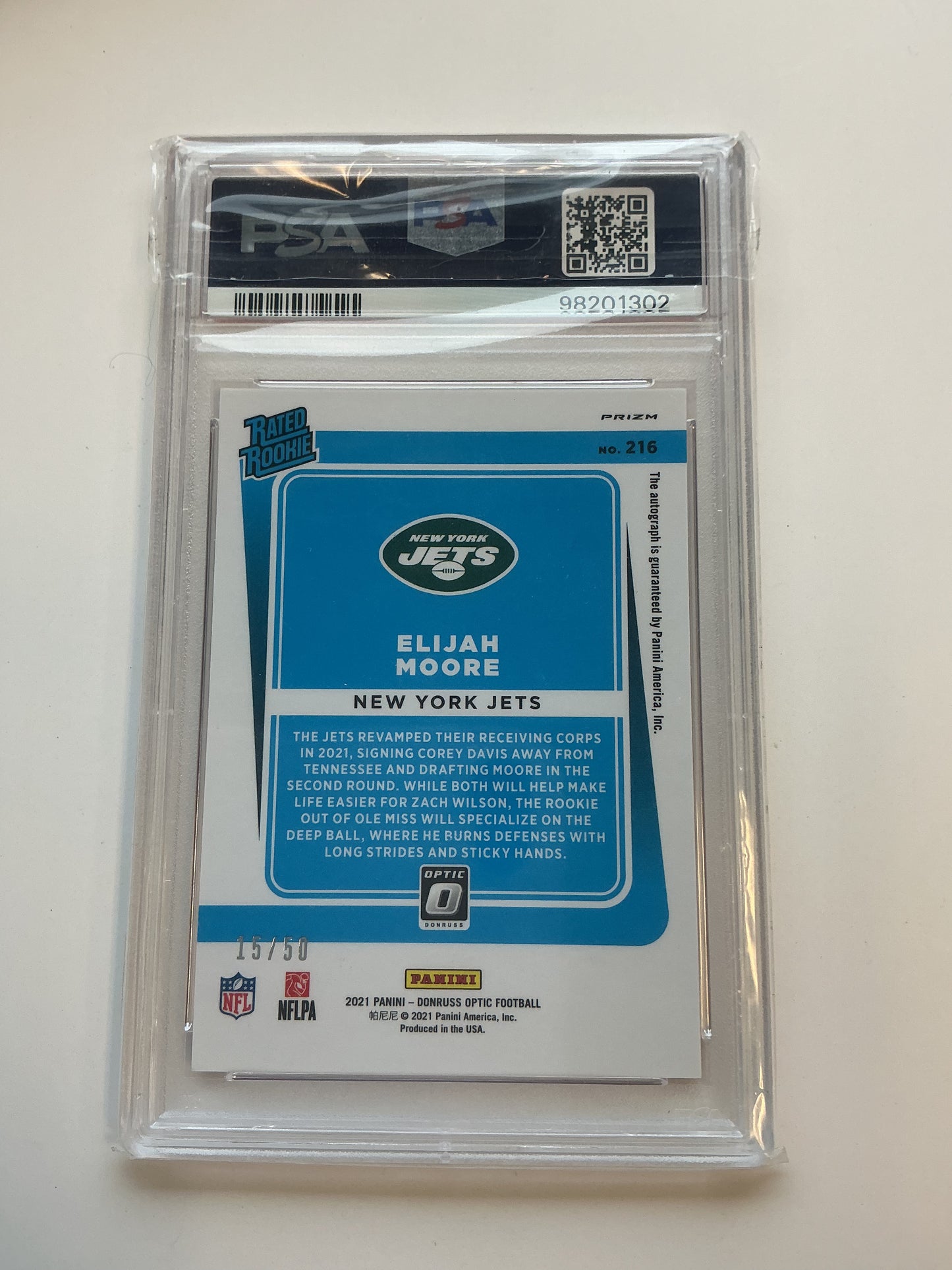 Elijah Moore PSA mint 9 optic pink velocity rookie