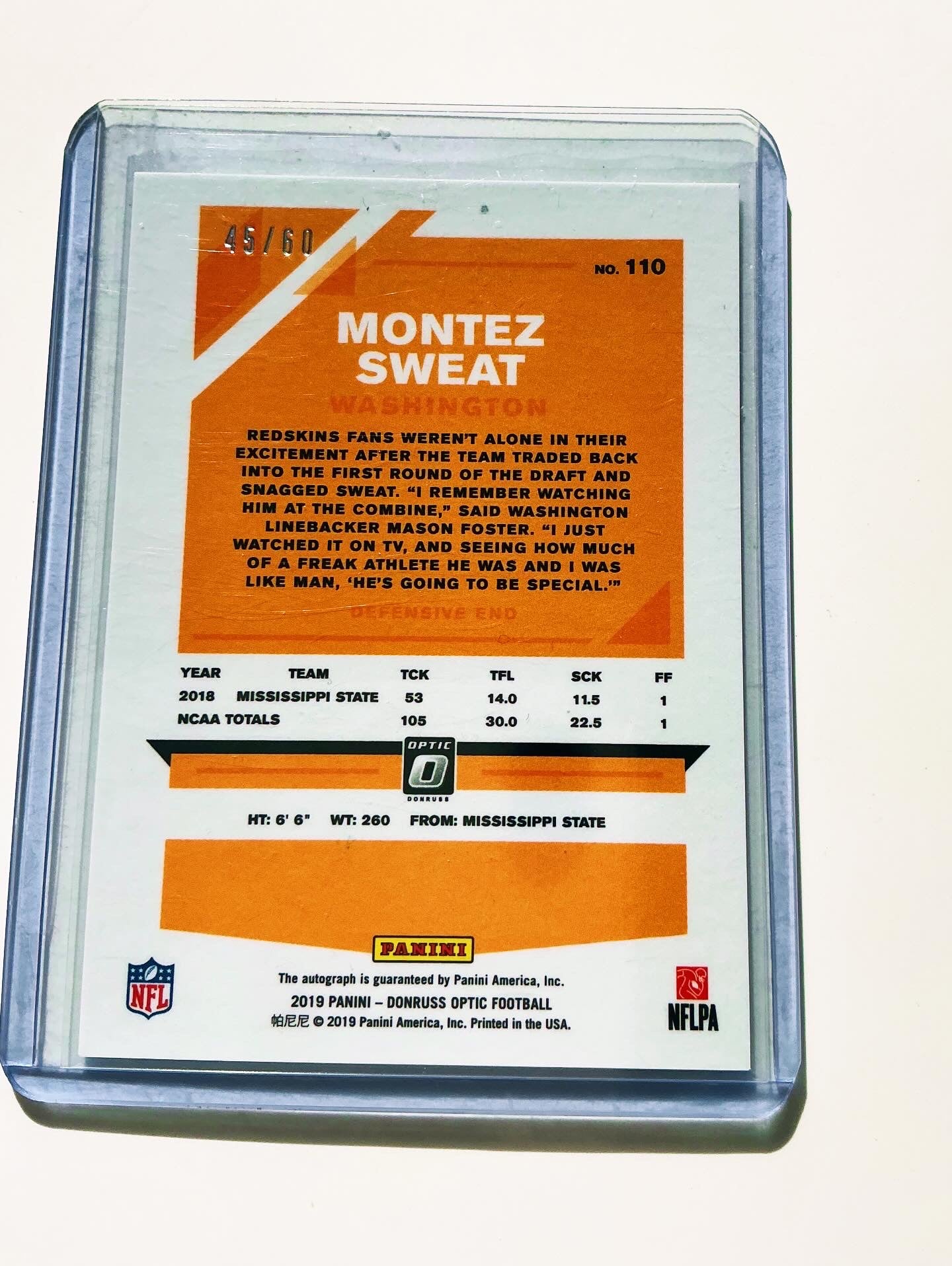 Montez Sweat Autographed Rookie 45/60