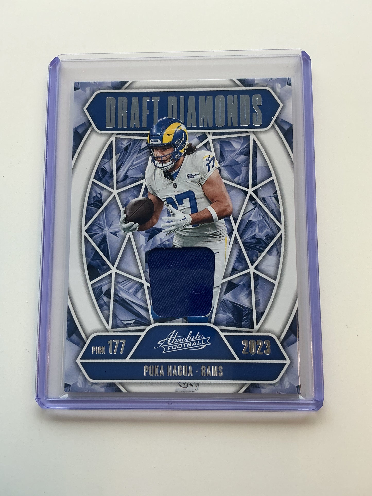 Puka Nacua draft diamonds jersey card