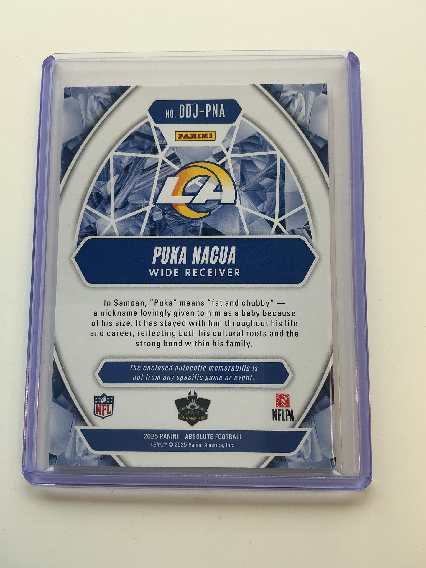 Puka Nacua draft diamonds jersey card