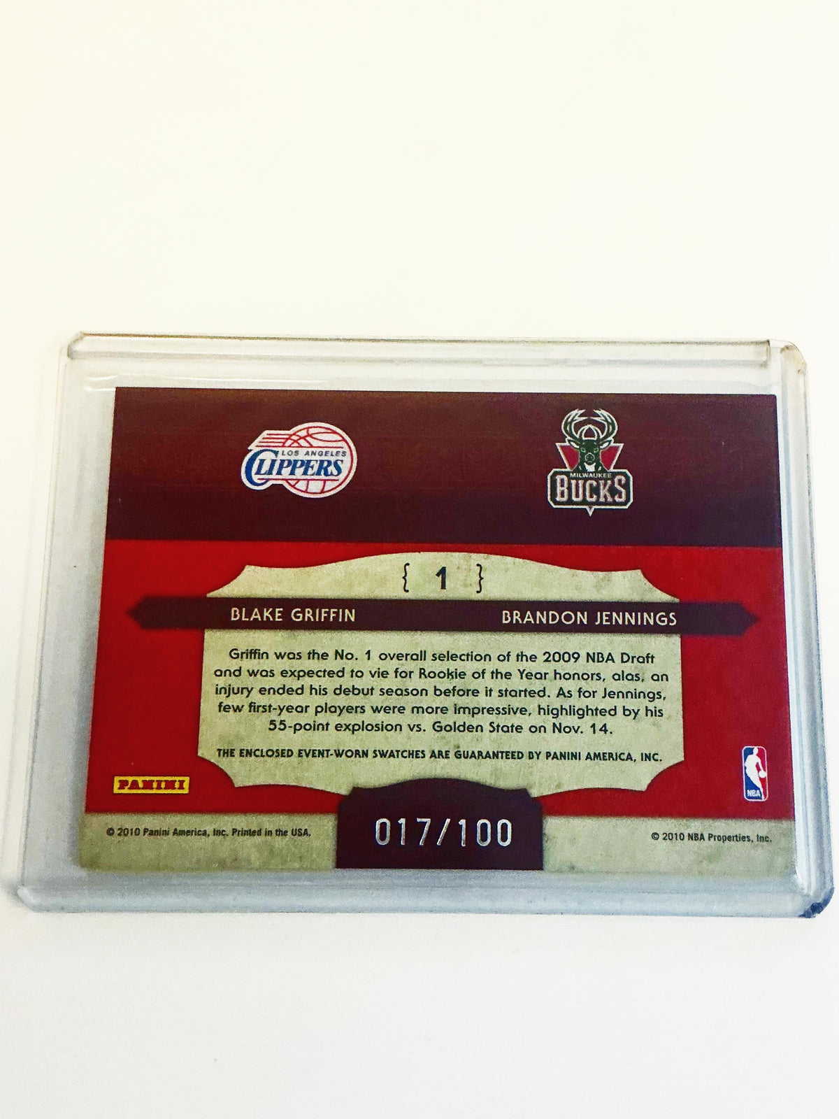 Blake Griffin & Brandon Jennings Timeless Treasure Rookie Relic Card 17/100