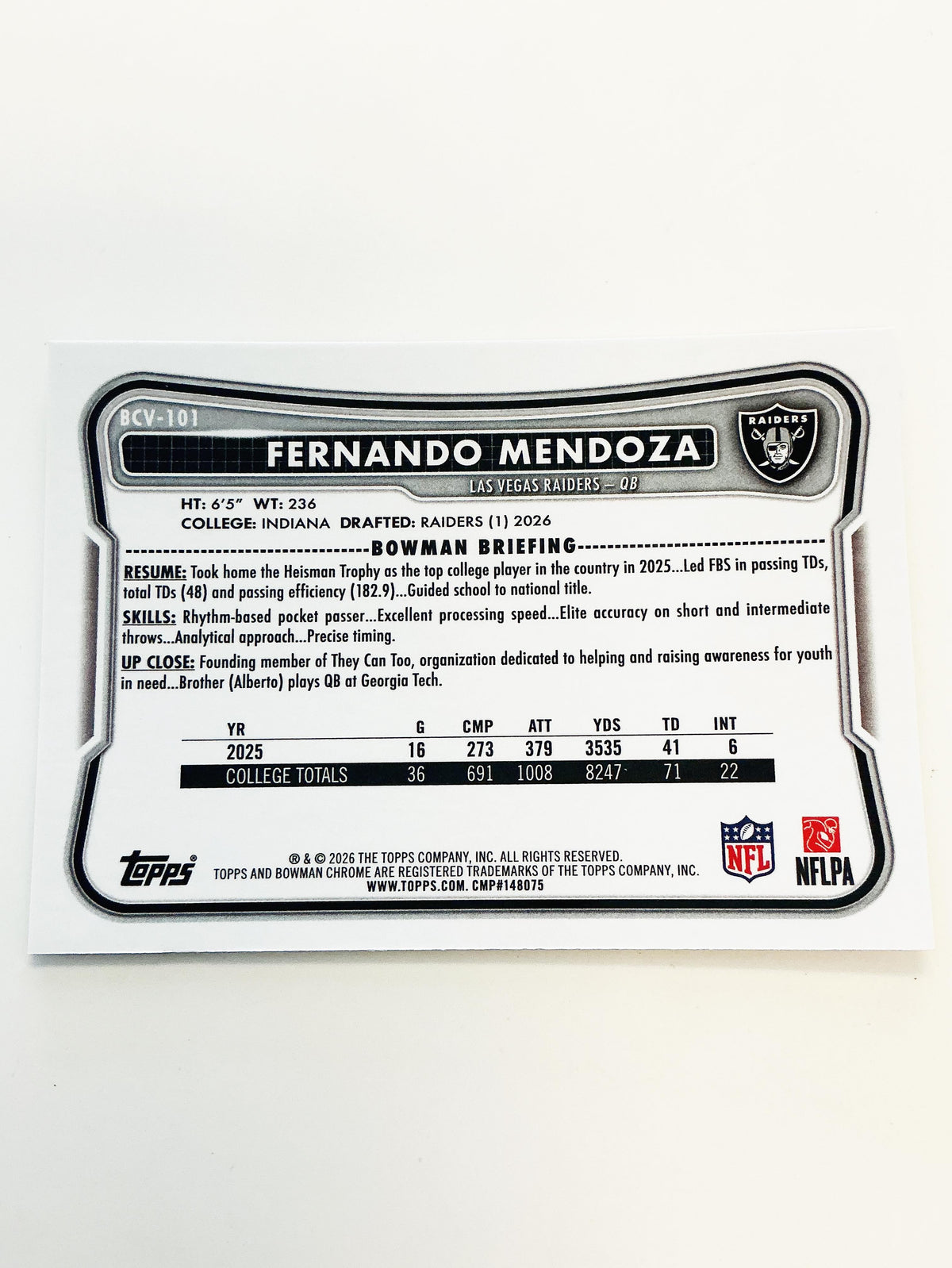 Fernando Mendoza Bowman Chrome Mojo RC